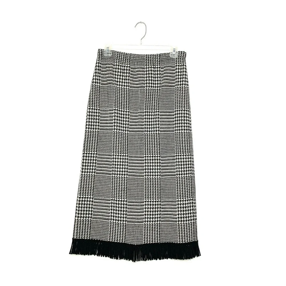 Vintage Herringbone Skirt Tassel Fringe Hem Black - Picture 1 of 4